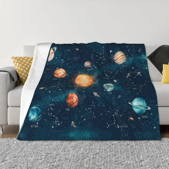 Throw Blanket for Couch - Solar System And Planets Soft Comfy Lightweight Cozy Warm Throw Blanket, Fuzzy Plush Flannel Blanket & Throws for Sofa and Bed All Season
