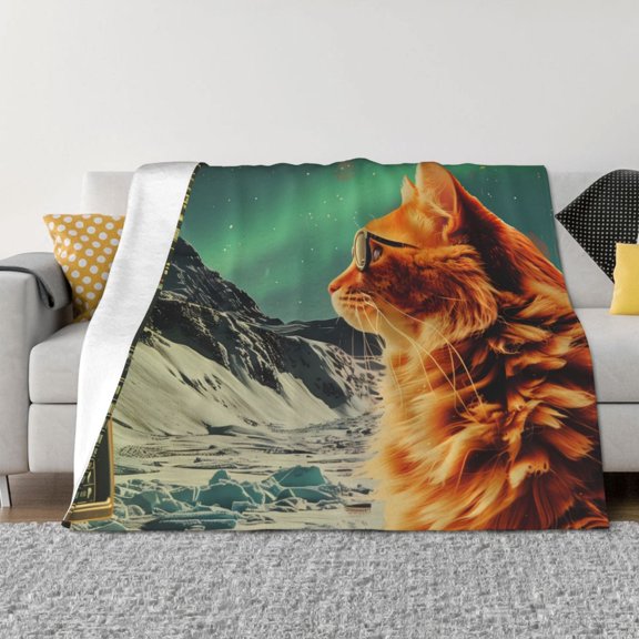 Throw Blanket for Couch - Space Adventurer Cat Soft Comfy Lightweight Cozy Warm Throw Blanket, Fuzzy Plush Flannel Blanket & Throws for Sofa and Bed All Season
