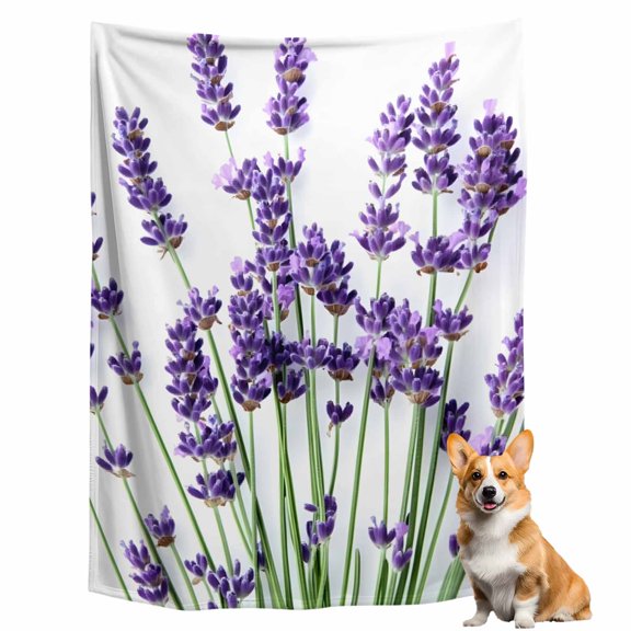 Throw Blanket for Couch, Spring Flower Lavender Soft Fleece Blanket 40x50in, Cozy Warm Flannel Throw Blankets All Season Use, Country Purple Floral Art Lightweight Blankets for Sofa Bed