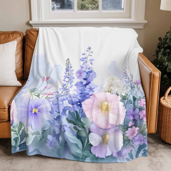 Throw Blanket for Couch Spring Lavender Soft Fleece Flannel Blankets Cozy Lightweight Blanket for Home Sofa Living Room Pink Purple Flowers Bed Throws 40" x 50"