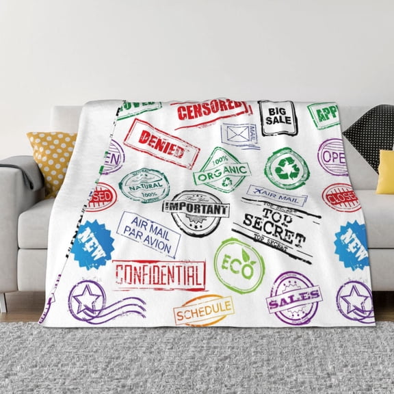 Throw Blanket for Couch - Stamp Set Collection Soft Comfy Lightweight Cozy Warm Throw Blanket, Fuzzy Plush Flannel Blanket & Throws for Sofa and Bed All Season