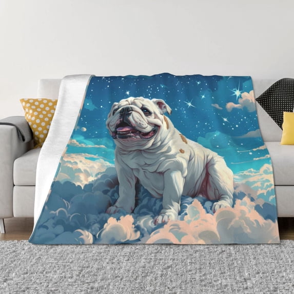Throw Blanket for Couch - Starry Sky Cloud Bulldog Soft Comfy Lightweight Cozy Warm Throw Blanket, Fuzzy Plush Flannel Blanket & Throws for Sofa and Bed All Season