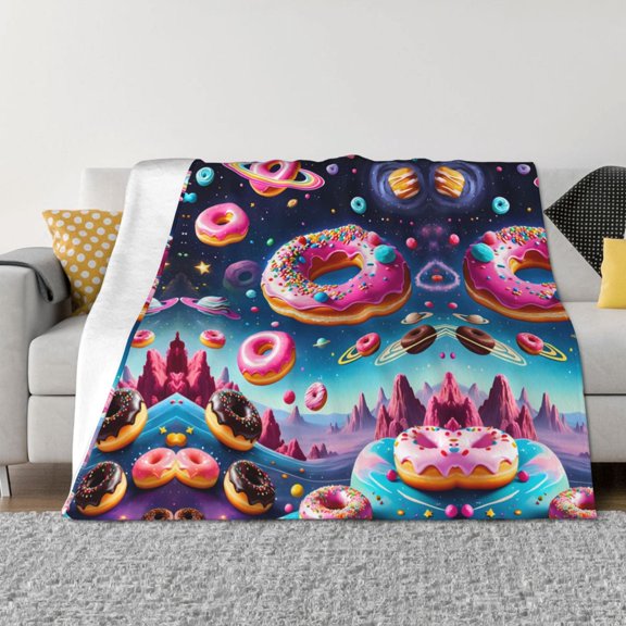 Throw Blanket for Couch - Starry Sky Colorful Donut Soft Comfy Lightweight Cozy Warm Throw Blanket, Fuzzy Plush Flannel Blanket & Throws for Sofa and Bed All Season