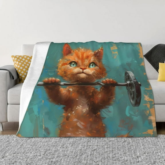 Throw Blanket for Couch - Strong Kitten Lifting Weights Soft Comfy Lightweight Cozy Warm Throw Blanket, Fuzzy Plush Flannel Blanket & Throws for Sofa and Bed All Season