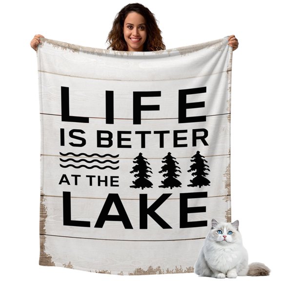 Throw Blanket for Couch, Summer Quotes Lake and Forest Soft Cozy Warm Flannel Blanket 30x40in, Farm Wooden Frain Lightweight Fleece Throw Blankets for Sofa Bedroom Office All Season Use