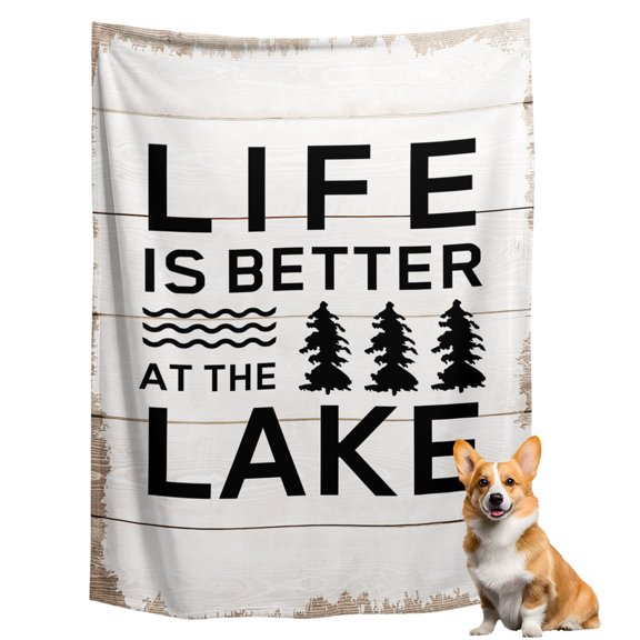 Throw Blanket for Couch, Summer Quotes Lake and Forest Soft Fleece Blanket 40x50in, Cozy Warm Flannel Throw Blankets All Season Use, Farm Wooden Frain Lightweight Blankets for Sofa Bed