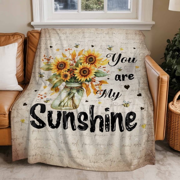Throw Blanket for Couch Sunflower in Mason Jar Soft Fleece Flannel Blankets Cozy Lightweight Blanket for Home Sofa Living Room You Are My Sunshine Bed Throws 30" x 40"