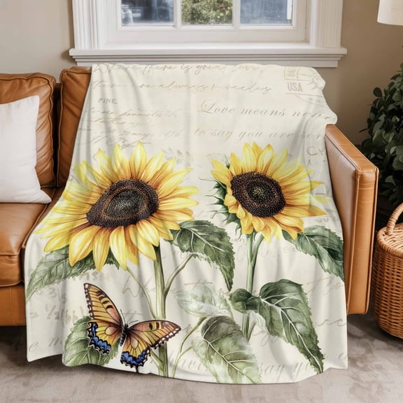 Throw Blanket for Couch Sunflower Soft Fleece Flannel Blankets Cozy Lightweight Blanket for Home Sofa Living Room American Pastoral Style Bed Throws 60" x 80"