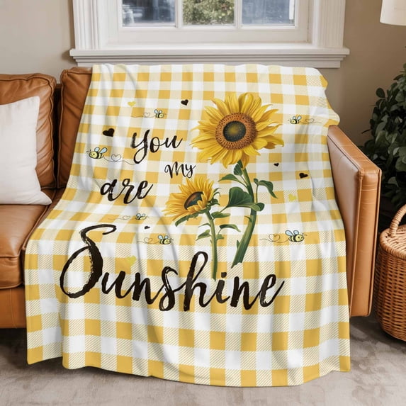 Throw Blanket for Couch Sunflower Soft Fleece Flannel Blankets Cozy Lightweight Blanket for Home Sofa Living Room Yellow Buffalo Plaid You Are My Sunshine Bed Throws 50" x 60"