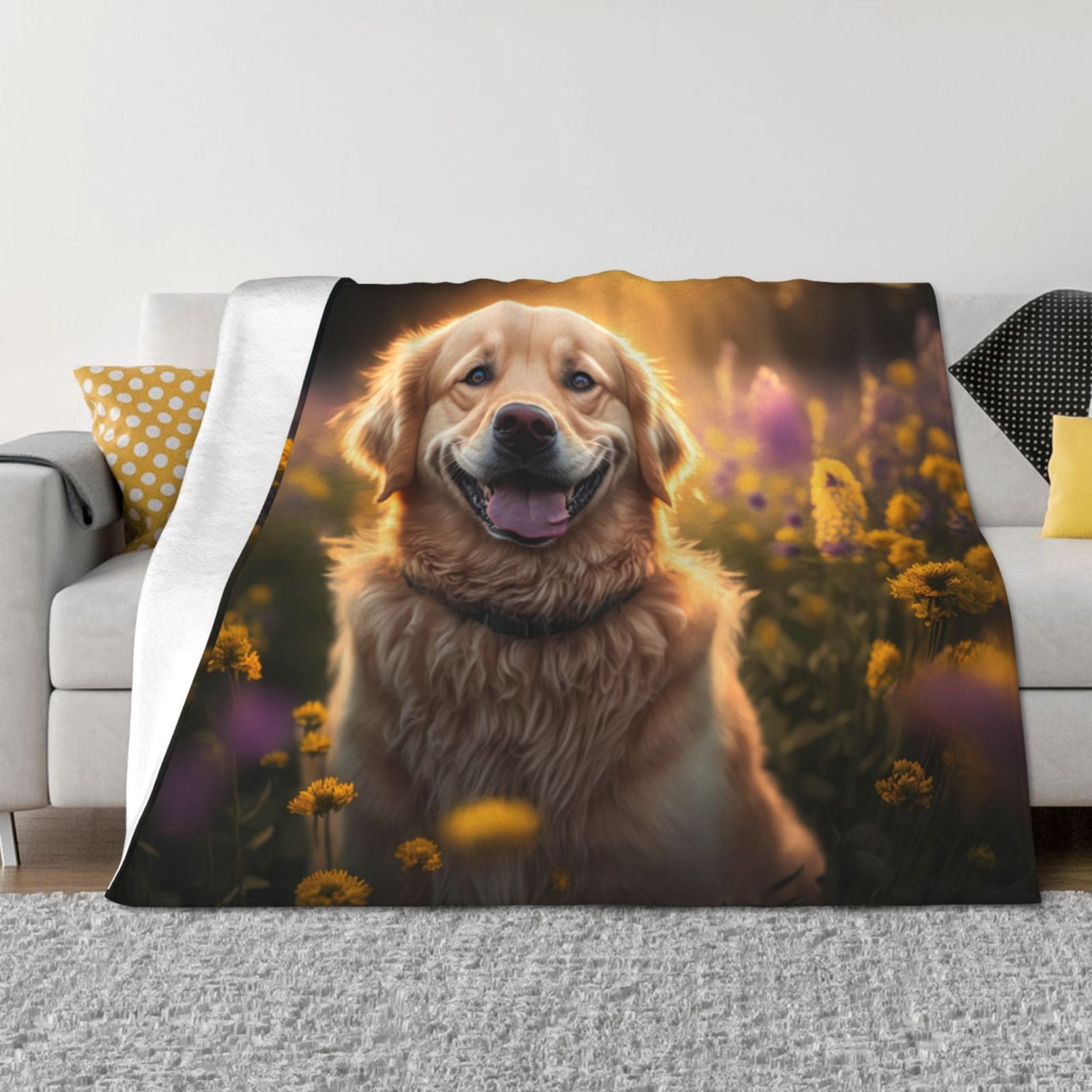 Throw Blanket for Couch - Sunset Daisy Dog Soft Comfy Lightweight Cozy Warm Throw Blanket, Fuzzy Plush Flannel Blanket & Throws for Sofa and Bed All Season