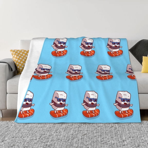 Throw Blanket for Couch - Sushi Salmon Surfing Soft Comfy Lightweight Cozy Warm Throw Blanket, Fuzzy Plush Flannel Blanket & Throws for Sofa and Bed All Season