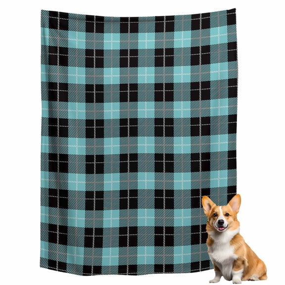 Throw Blanket for Couch, Tartan Plaid Buffalo Grid Pattern Soft Fleece Blanket 40x50in, Cozy Warm Flannel Throw Blankets All Season Use, Teal and Black Lightweight Blankets for Sofa Bed