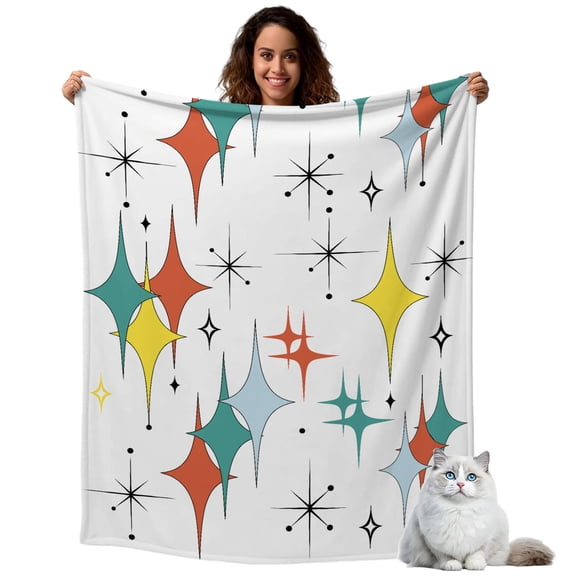 Throw Blanket for Couch, Teal Color Block Diamond Mid Century Soft Cozy Warm Flannel Blanket 30x40in, Abstract Geometric Minimalist Art Lightweight Fleece Throw Blankets for Sofa Bedroom Office