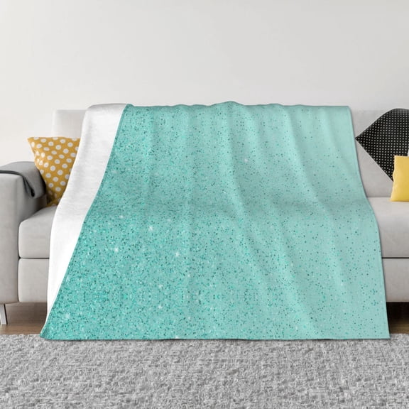 Throw Blanket for Couch - Teal Turquoise Glitter Soft Comfy Lightweight Cozy Warm Throw Blanket, Fuzzy Plush Flannel Blanket & Throws for Sofa and Bed All Season