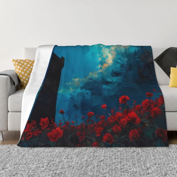Throw Blanket for Couch - Tower And Red Roses Soft Comfy Lightweight Cozy Warm Throw Blanket, Fuzzy Plush Flannel Blanket & Throws for Sofa and Bed All Season