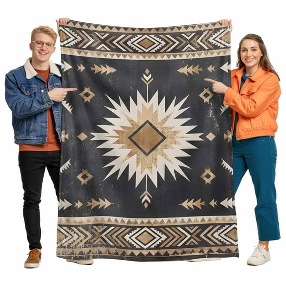 Throw Blanket for Couch, Tribal Southwestern Arrow Texture Soft Cozy Warm Flannel Blanket 30x40in, Retro Black Brown Sunburst Lightweight Fleece Throw Blankets for Sofa Bedroom Office All Season Use