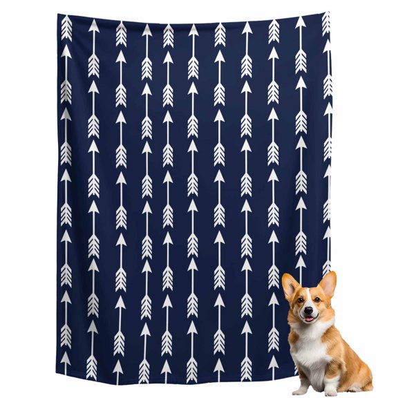 Throw Blanket for Couch, Tribal Style Arrows Feathers Soft Fleece Blanket 40x50in, Cozy Warm Flannel Throw Blankets All Season Use, Solid Color Blue Background Lightweight Blankets for Sofa Bed