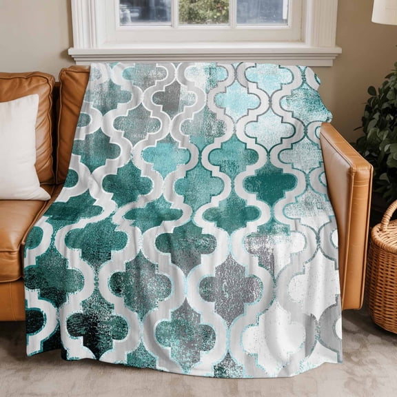 Throw Blanket for Couch Turquoise Morocco Pattern Soft Fleece Flannel Blankets Cozy Lightweight Blanket for Home Sofa Living Room Abstract Art Bed Throws 40" x 50"