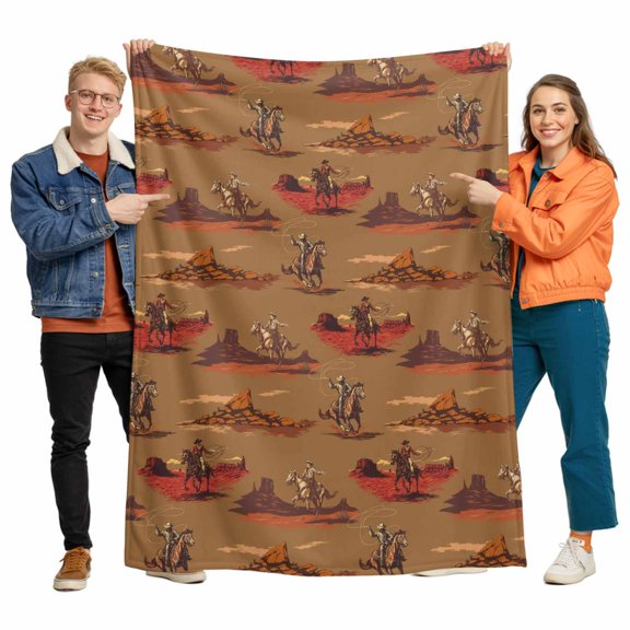 Throw Blanket for Couch, Vintage Cowboy Horse Soft Cozy Warm Flannel Blanket 50x60in, Western Desert Theme Lightweight Fleece Throw Blankets for Sofa Bedroom Office All Season Use
