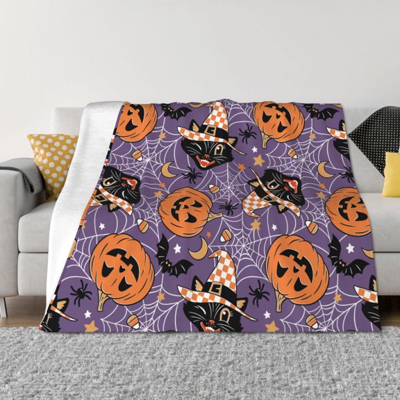 Throw Blanket for Couch - Vintage Halloween Black Cat Soft Comfy Lightweight Cozy Warm Throw Blanket, Fuzzy Plush Flannel Blanket & Throws for Sofa and Bed All Season