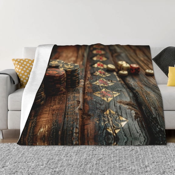 Throw Blanket for Couch - Vintage Poker Chips Soft Comfy Lightweight Cozy Warm Throw Blanket, Fuzzy Plush Flannel Blanket & Throws for Sofa and Bed All Season