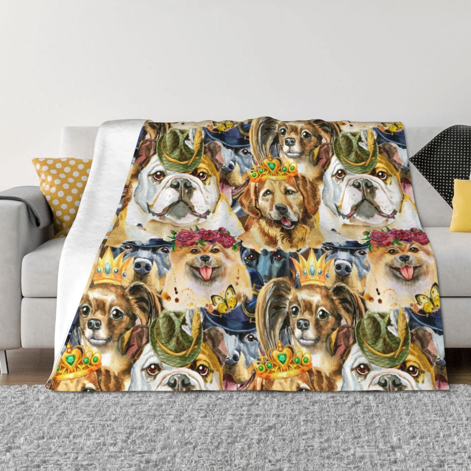 Throw Blanket for Couch - Watercolor Dogs Soft Comfy Lightweight Cozy Warm Throw Blanket, Fuzzy Plush Flannel Blanket & Throws for Sofa and Bed All Season
