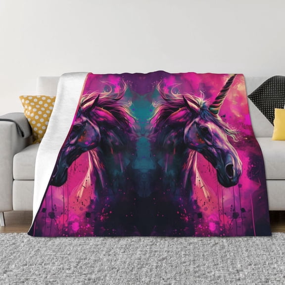 Throw Blanket for Couch - Watercolor Painting White Horse Soft Comfy Lightweight Cozy Warm Throw Blanket, Fuzzy Plush Flannel Blanket & Throws for Sofa and Bed All Season