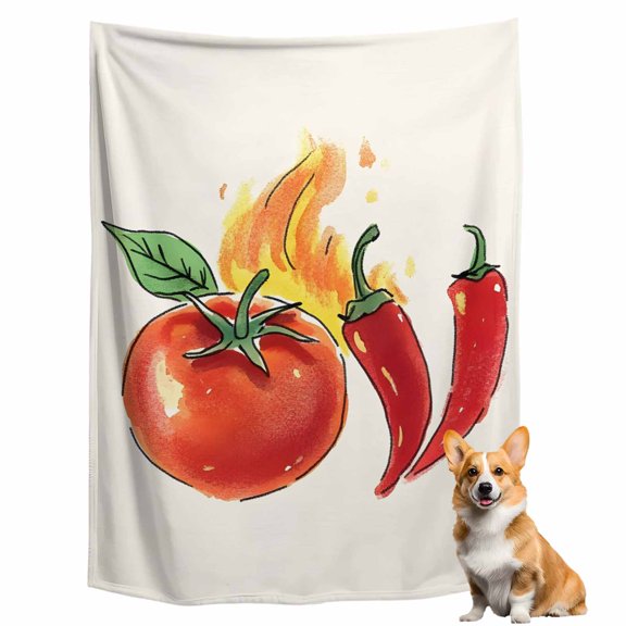 Throw Blanket for Couch, Watercolor Red Tomatoes Chili Peppers Soft Fleece Blanket 40x50in, Cozy Warm Flannel Throw Blankets All Season Use, Modern Art Lightweight Blankets for Sofa Bed