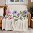 thumbnail image 1 of Throw Blanket for Couch Watercolor Watercolor Soft Fleece Flannel Blankets Cozy Lightweight Blanket for Home Sofa Living Room Blue Pink Flower Bed Throws 50" x 60", 1 of 9