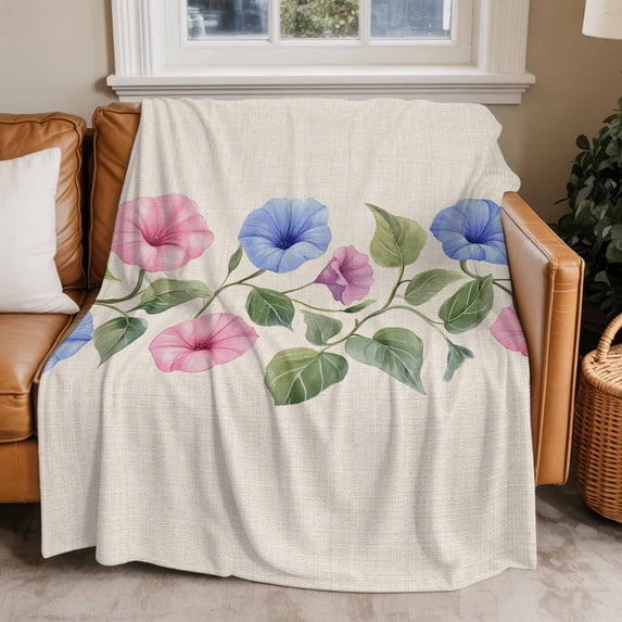 Throw Blanket for Couch Watercolor Watercolor Soft Fleece Flannel Blankets Cozy Lightweight Blanket for Home Sofa Living Room Blue Pink Flower Bed Throws 50" x 60"