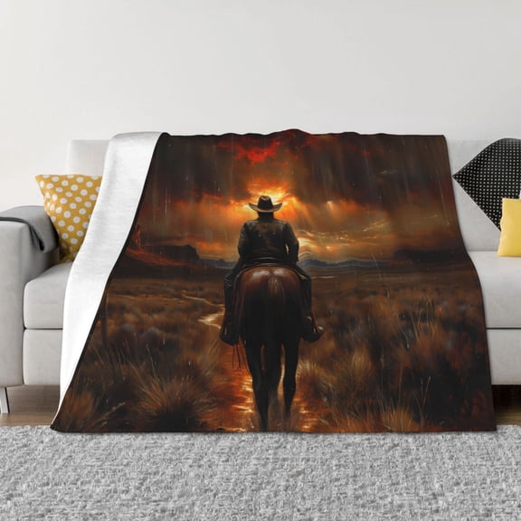 Throw Blanket for Couch - Western Rainy Desert Cowboy Soft Comfy Lightweight Cozy Warm Throw Blanket, Fuzzy Plush Flannel Blanket & Throws for Sofa and Bed All Season