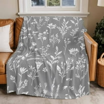 Throw Blanket for Couch White Flowers Soft Fleece Flannel Blankets Cozy Lightweight Blanket for Home Sofa Living Room Gray Background Bed Throws 30" x 40"