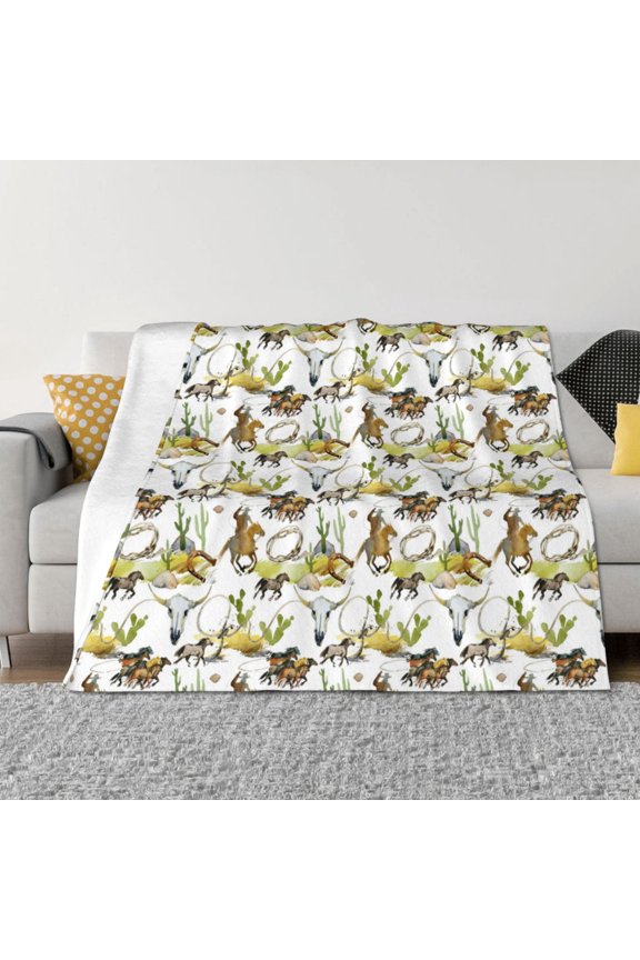 Throw Blanket for Couch - Wild West Western Soft Comfy Lightweight Cozy Warm Throw Blanket, Fuzzy Plush Flannel Blanket & Throws for Sofa and Bed All Season