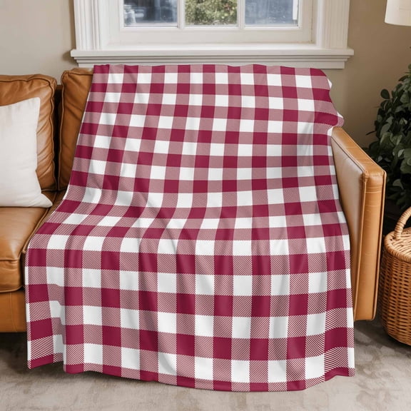 Throw Blanket for Couch Wine Red Buffalo Check Plaid Soft Fleece Flannel Blankets Cozy Lightweight Blanket for Home Sofa Living Room Farmhouse Style Bed Throws 30" x 40"