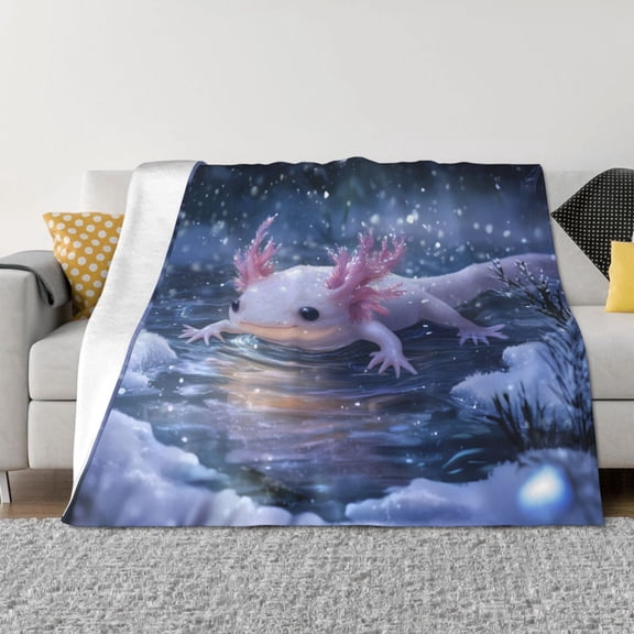 Throw Blanket for Couch - Winter Axolotl in Frozen Pond Soft Comfy Lightweight Cozy Warm Throw Blanket, Fuzzy Plush Flannel Blanket & Throws for Sofa and Bed All Season