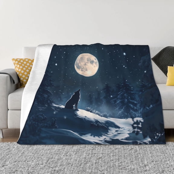 Throw Blanket for Couch - Wolf Howling Full Moon Soft Comfy Lightweight Cozy Warm Throw Blanket, Fuzzy Plush Flannel Blanket & Throws for Sofa and Bed All Season