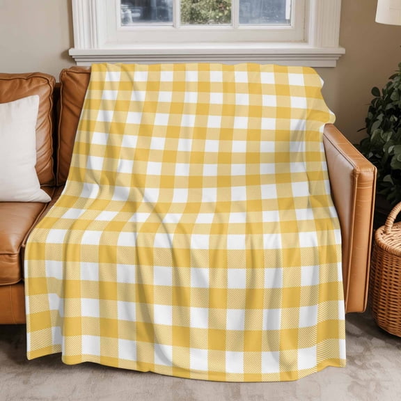 Throw Blanket for Couch Yellow Buffalo Check Plaid Soft Fleece Flannel Blankets Cozy Lightweight Blanket for Home Sofa Living Room Farmhouse Style Bed Throws 40" x 60"