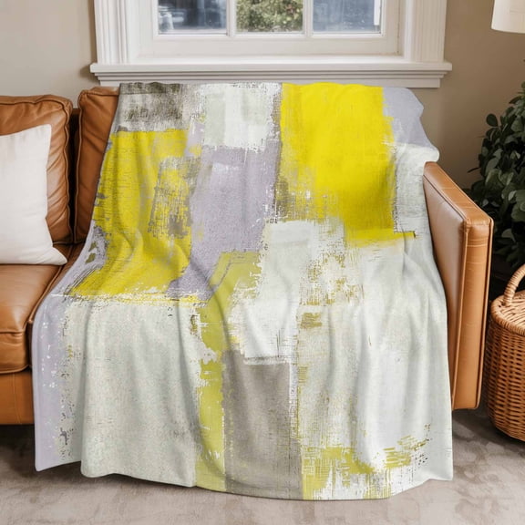 Throw Blanket for Couch Yellow Gray Block Soft Fleece Flannel Blankets Cozy Lightweight Blanket for Home Sofa Living Room Abstract Art Bed Throws 40" x 50"