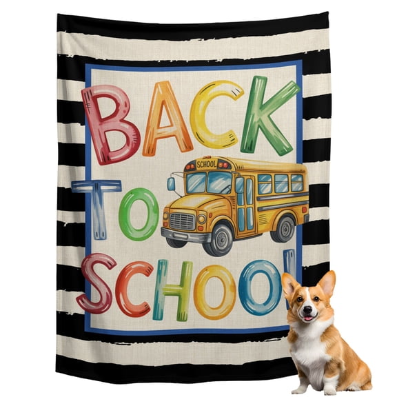 Throw Blanket for Couch, Yellow School Bus Black Stripe Linen Soft Fleece Blanket 40x50in, Cozy Warm Flannel Throw Blankets All Season Use, Back to School Lightweight Blankets for Sofa Bed