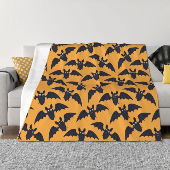 Throw Blanket for Couch - cool bats Halloween yellow Soft Comfy Lightweight Cozy Warm Throw Blanket, Fuzzy Plush Flannel Blanket & Throws for Sofa and Bed All Season
