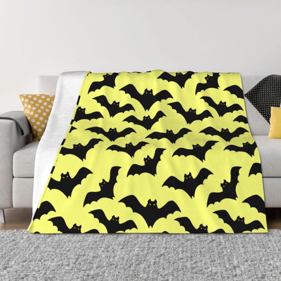 Throw Blanket for Couch - funny cartoon bats Halloween yellow Soft Comfy Lightweight Cozy Warm Throw Blanket, Fuzzy Plush Flannel Blanket & Throws for Sofa and Bed All Season