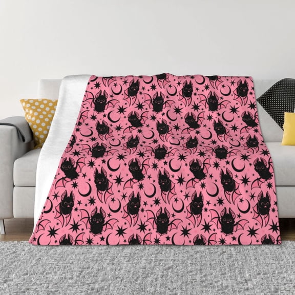 Throw Blanket for Couch - halloween pink bat Soft Comfy Lightweight Cozy Warm Throw Blanket, Fuzzy Plush Flannel Blanket & Throws for Sofa and Bed All Season