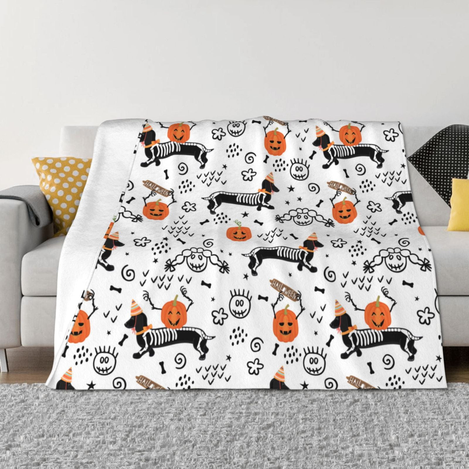 Throw Blanket for Couch - halloween pumpkin dog Soft Comfy Lightweight Cozy Warm Throw Blanket, Fuzzy Plush Flannel Blanket & Throws for Sofa and Bed All Season