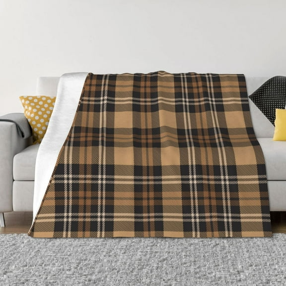 Throw Blanket for Couch - khaki coffee plaid Soft Comfy Lightweight Cozy Warm Throw Blanket, Fuzzy Plush Flannel Blanket & Throws for Sofa and Bed All Season