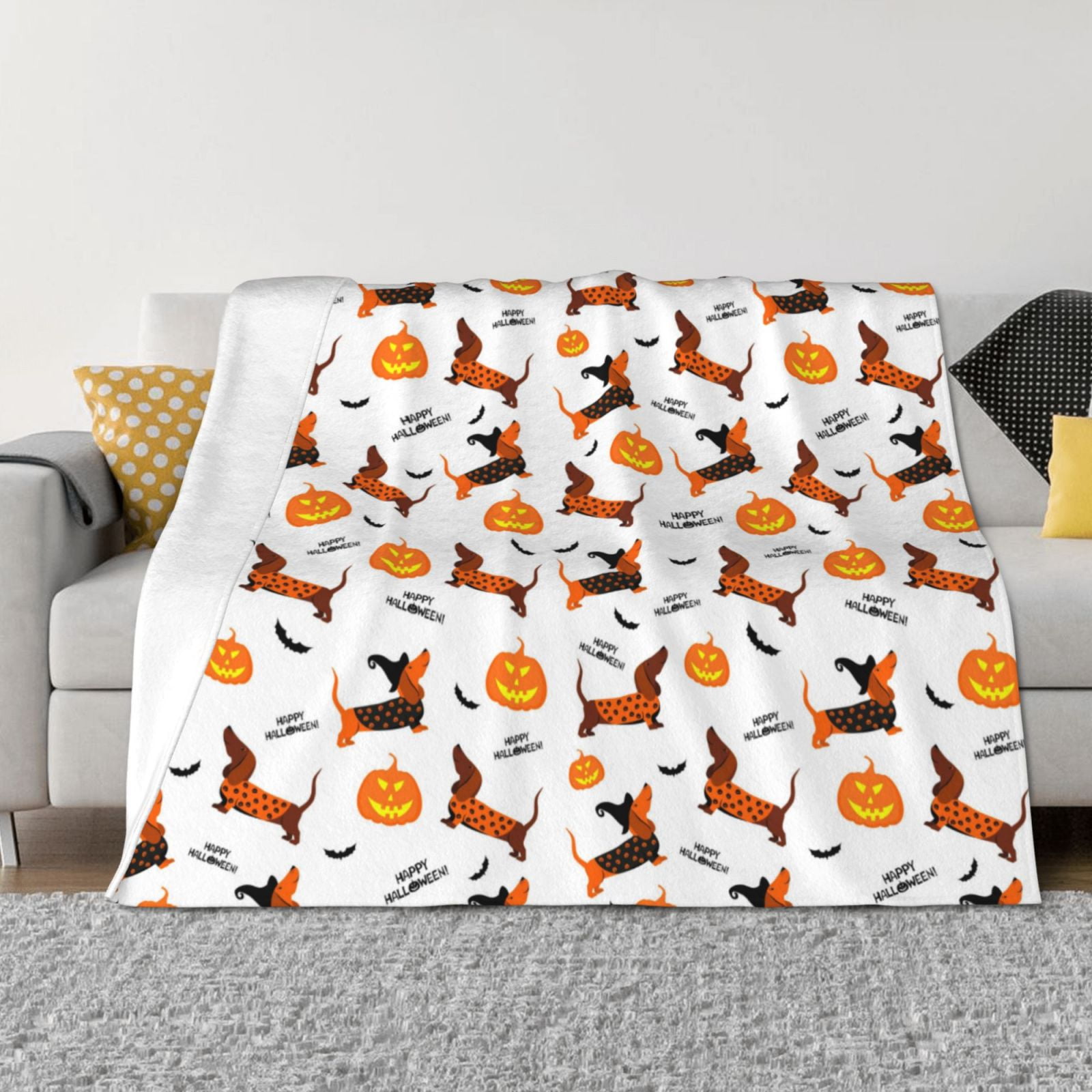 Throw Blanket for Couch - pumpkin halloween dog Soft Comfy Lightweight Cozy Warm Throw Blanket, Fuzzy Plush Flannel Blanket & Throws for Sofa and Bed All Season