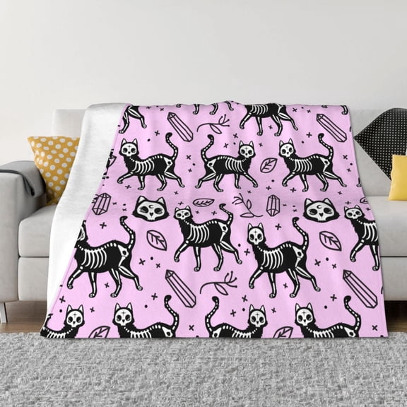 Throw Blanket for Couch - skull cat halloween Soft Comfy Lightweight Cozy Warm Throw Blanket, Fuzzy Plush Flannel Blanket & Throws for Sofa and Bed All Season