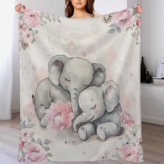 Throw Blanket A Cute Baby Elephant And Its Mother Home Décor Fuzzy Warm And Cozy Throws Lovely Elephant Flannel Plush Blanket for Bed Sofa Couch Fun Comfy Cozy Gifts for Boys Girls 50"x60"