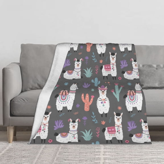Throw Blanket, Cute Retro Alpaca Blanket, Lightweight Microfiber Fleece Throw for Couch, Sofa, Bed, 50x40inch