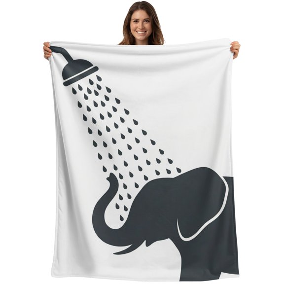 Throw Blanket Elephant Shower Blankets and Throws, Funny Animal Shadow Blanket for Couch Bed Sofa Chair, Soft Cozy Warm Flannel Fleece Blankets for All Season Home Decor 40x50 Inch