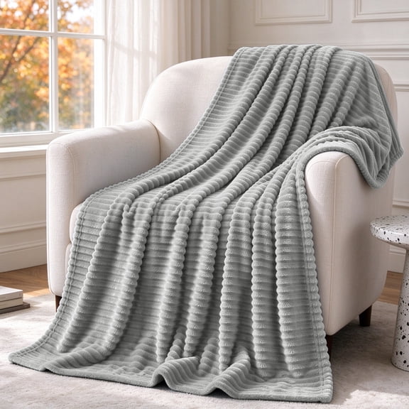 Throw Blanket, Extra Soft Blanket with Strip, Plush Fuzzy Cozy Bed Blankets and Throws for Couch,Bed,Sofa,Lightweight and Versatile Throws for Office Bedroom Picnic Home Decor,50x60" Gray